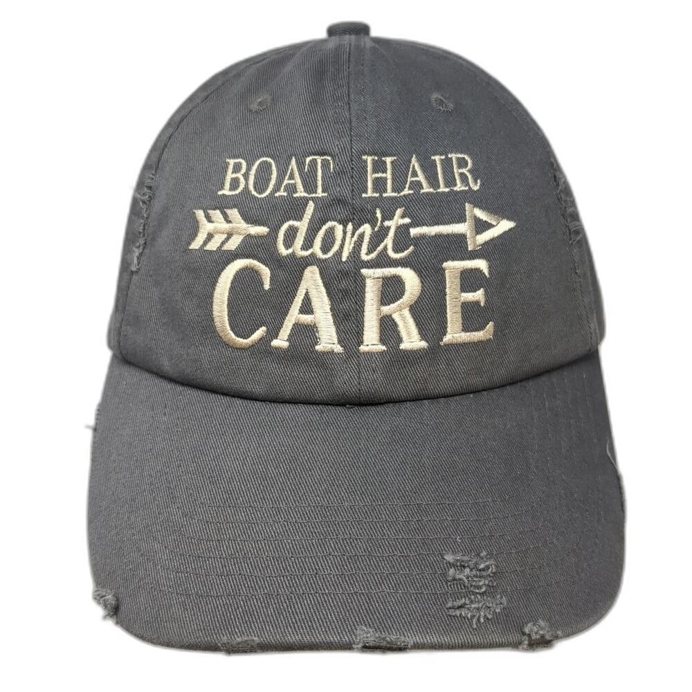 District Baseball Cap Gray OSFM Hat Boat Hair Don't Care Distressed Slideback